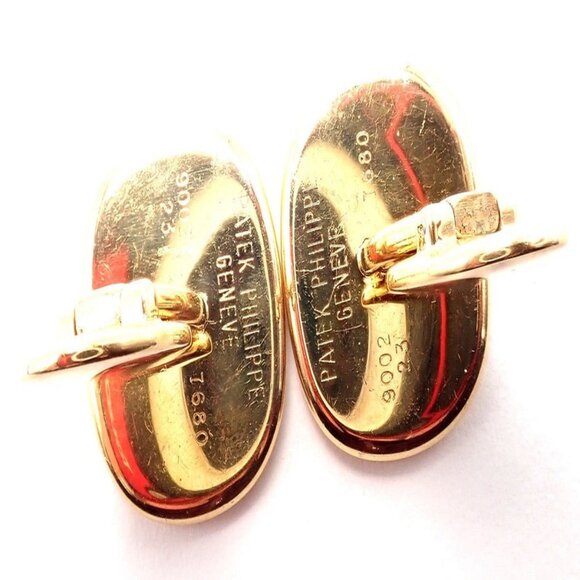 Rare! Patek Philippe 18k Yellow Gold Italian Flag Colors Enamel Large Cufflinks - Picture 4 of 12